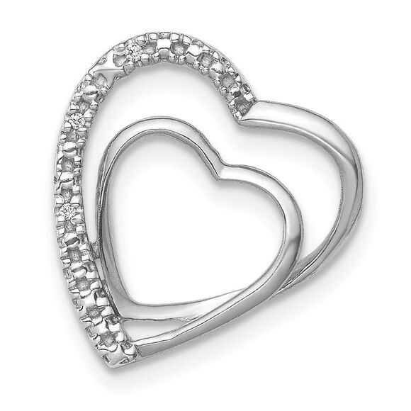 Kazi Luxury 14k White Gold 01ct Diamond Double Heart Chain Slide